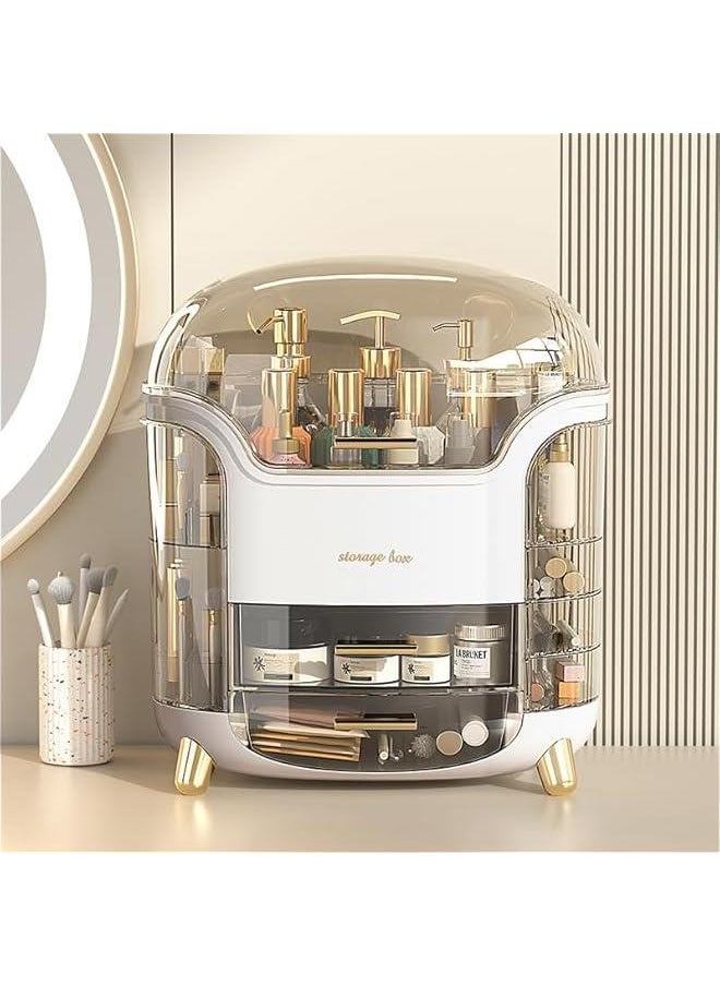 HOOKOR Dustproof Cosmetic Storage Box, Cosmetics Skincare Jewelry Lipstick Organizer,Multi-Function Makeup Case,Makeup Organizer Box,Makeup Organizer for Vanity, Dresser,Bedroom Countertop (White)  - Image 2