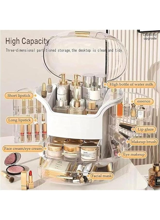 HOOKOR Dustproof Cosmetic Storage Box, Cosmetics Skincare Jewelry Lipstick Organizer,Multi-Function Makeup Case,Makeup Organizer Box,Makeup Organizer for Vanity, Dresser,Bedroom Countertop (White)  - Image 3