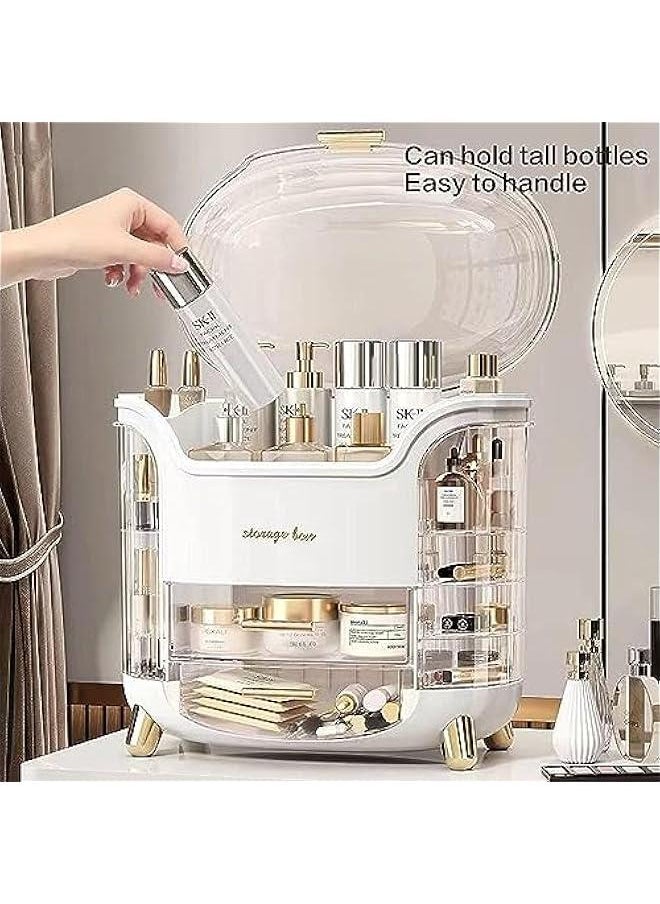 HOOKOR Dustproof Cosmetic Storage Box, Cosmetics Skincare Jewelry Lipstick Organizer,Multi-Function Makeup Case,Makeup Organizer Box,Makeup Organizer for Vanity, Dresser,Bedroom Countertop (White)  - Image 5