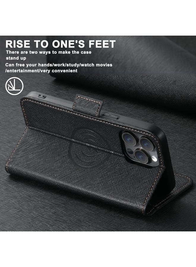 Suteni Case For iPhone 14 J08 Multifunctional Cross Texture MagSafe Leather Phone Case - Image 4