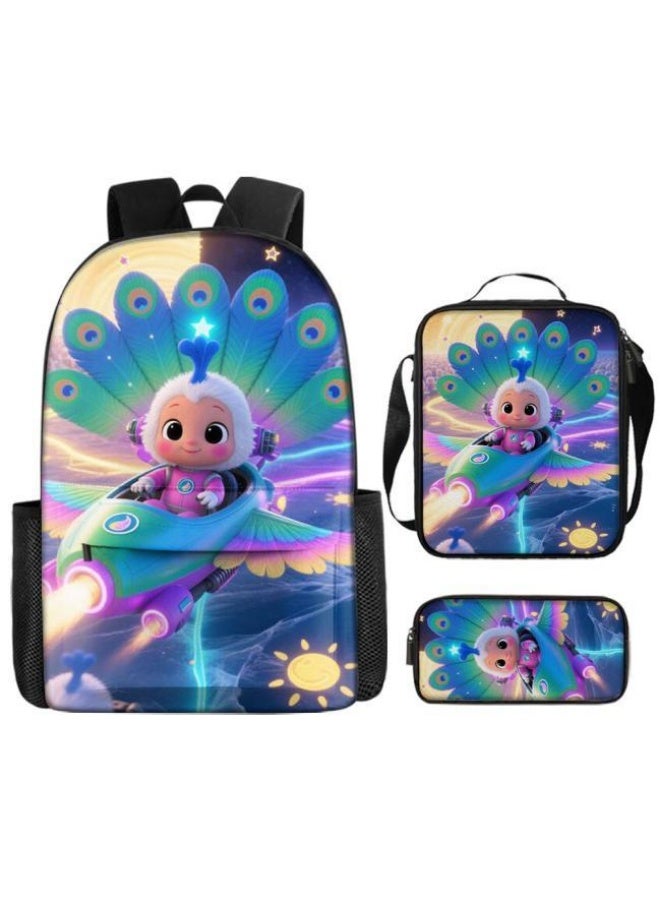 Bright Li Fire Backpacks + handbags + stationery bags | Back-to-school season/festival gifts | Cartoon bag three-piece set, easy to deal with various occasions (available for students, children, friends outings, mountain climbing, school, etc.) - 108 - Image 2