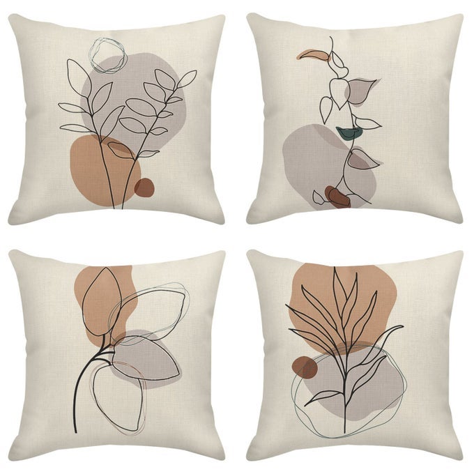 THROW PILLOW COVERS HOME DECOR SET OF 4 PILLOW CASES DECORATIVE 18 X 18 INCHES OUTDOOR CUSHION COUCH SOFA PILLOWCASES BOTANICAL BOHO PLANT NATURAL LEAF