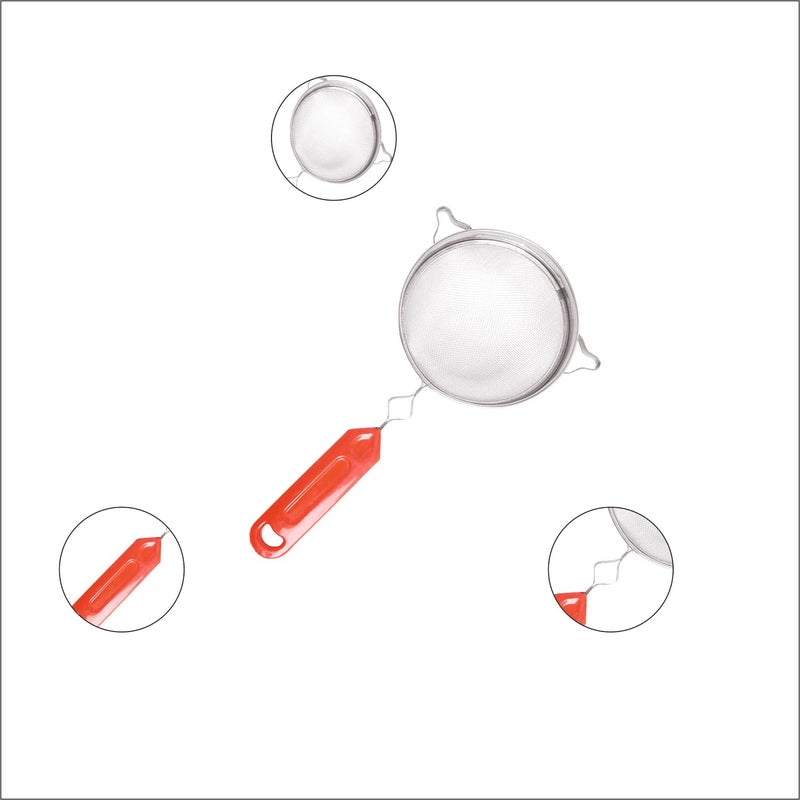Prokart ProKart Premium Stainless Steel (16 Cm) Soup & Juice Strainer/Liquid Filter for Kitchen Use | Soup Chalni with Red Handle for Tea, Coffee, Milk, Rice & Juice Use (Steel Strainer- Pack of 1) - Image 2