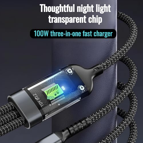 skysia 100W/6A 3-in-1 Fast Charging Data Cable | USB to Type-C, Micro USB & Lightning Connectors | 4Ft/1.2M Braided Cable with 480Mbps Data Transfer – Durable & Tangle-Free (Black, Pack of 1) - Image 4