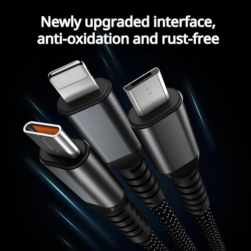 skysia 100W/6A 3-in-1 Fast Charging Data Cable | USB to Type-C, Micro USB & Lightning Connectors | 4Ft/1.2M Braided Cable with 480Mbps Data Transfer – Durable & Tangle-Free (Black, Pack of 1) - Image 5