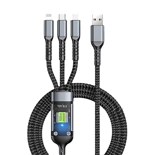 skysia 100W/6A 3-in-1 Fast Charging Data Cable | USB to Type-C, Micro USB & Lightning Connectors | 4Ft/1.2M Braided Cable with 480Mbps Data Transfer – Durable & Tangle-Free (Black, Pack of 1) - Image 1
