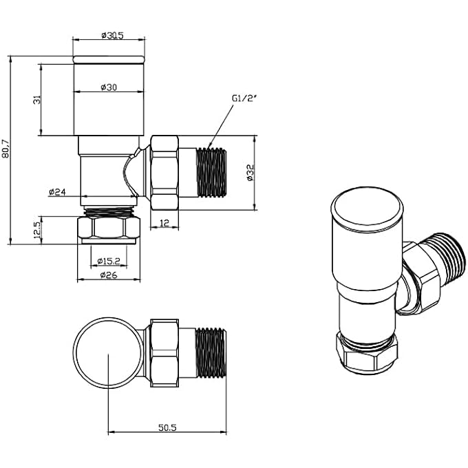 BRUSHED BRASS ANGLED RADIATOR VALVE PAIR - Image 2