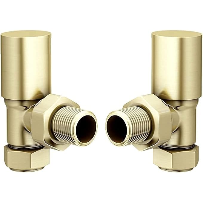 BRUSHED BRASS ANGLED RADIATOR VALVE PAIR - Image 1