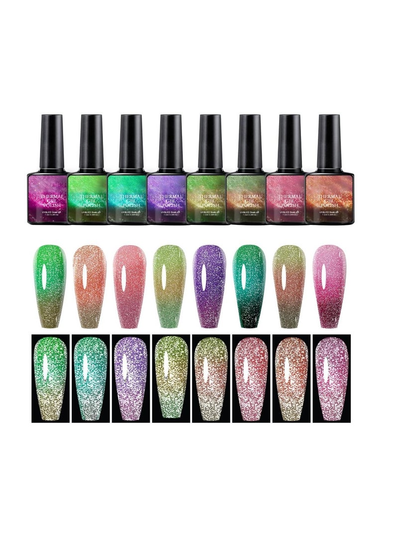 Excefore 8 Color Temperature Change Broken Diamond Nail Polish Classic Fairy Color Gradient Nails Art, Perfect Nail Polish Gift for Girls 8ml - Image 1