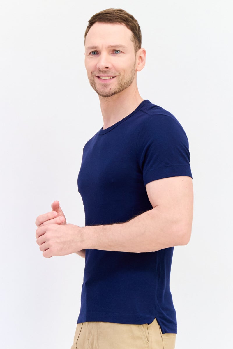 Celio Men Crew Neck Short Sleeve Solid T Shirt, Navy - Image 3