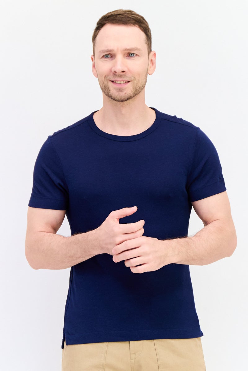 Celio Men Crew Neck Short Sleeve Solid T Shirt, Navy - Image 1