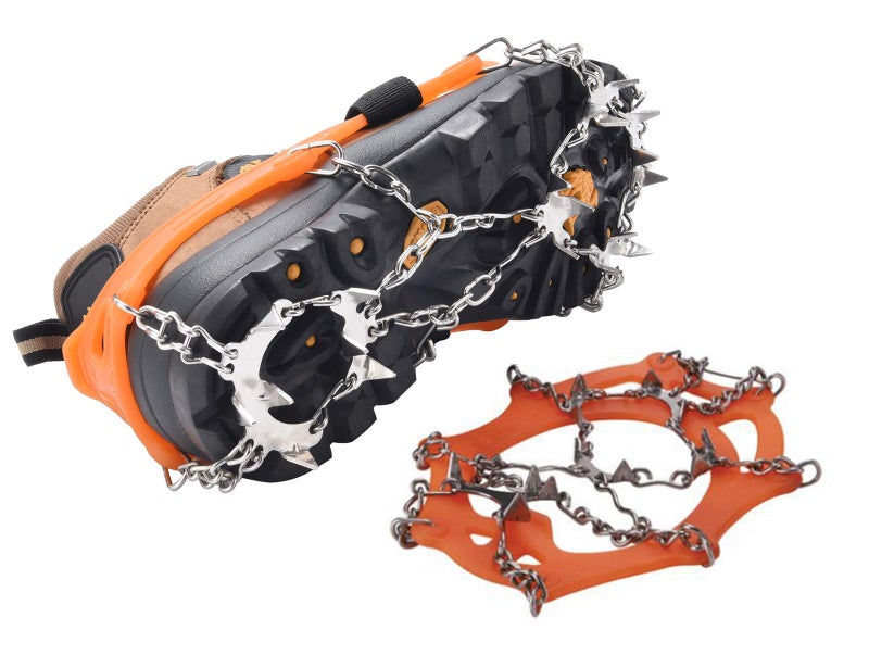BenBoy Crampons Upgraded 19 Steel Spikes Stainless Anti Slip Ice Cleats Snow Grips Traction Safe Protect for Women Men Walking Climbing Hiking (Shoes/Boots),Dark Orange Large - Image 1