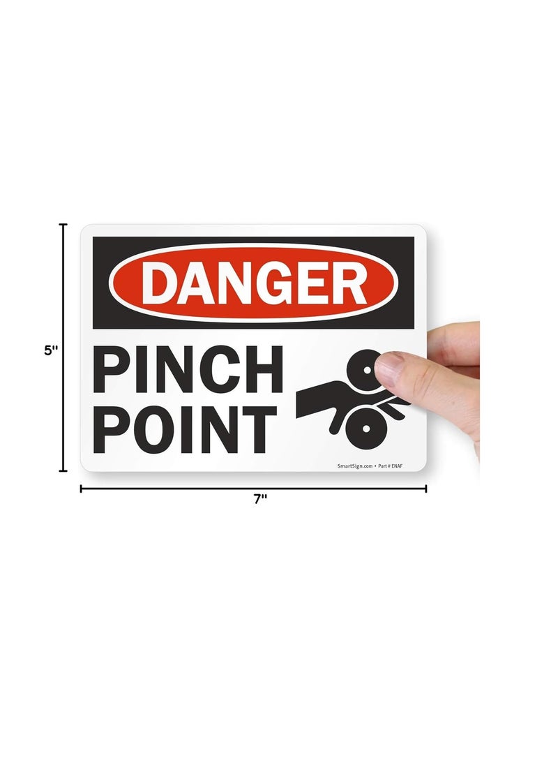 SmartSign SmartSign Pack of 4 5 x7 inch Danger  Pinch Point OSHA Sticker Labels with Symbol 5 mil Laminated Polyester with SuperStick Adhesive Red Black and White Made in USA  - Image 5