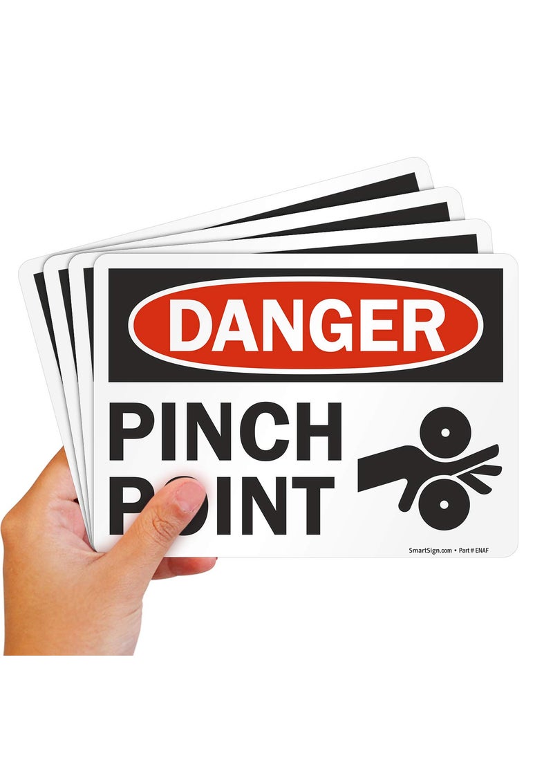SmartSign SmartSign Pack of 4 5 x7 inch Danger  Pinch Point OSHA Sticker Labels with Symbol 5 mil Laminated Polyester with SuperStick Adhesive Red Black and White Made in USA  - Image 1