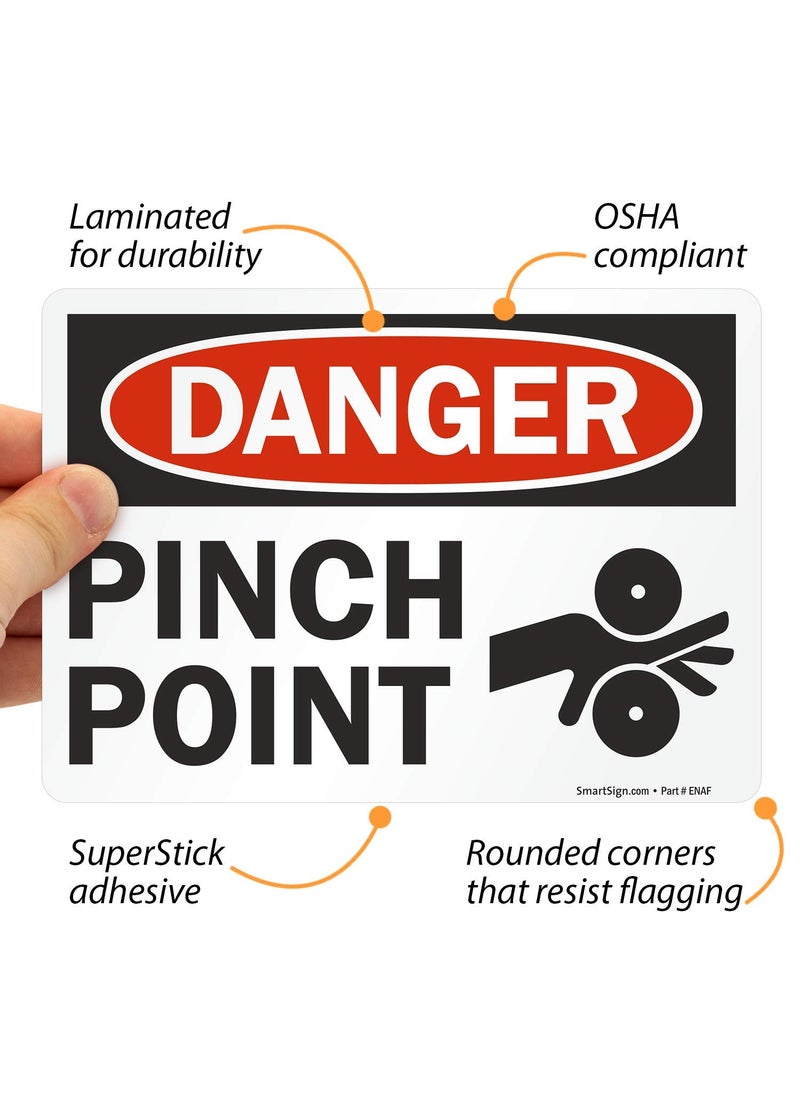 SmartSign SmartSign Pack of 4 5 x7 inch Danger  Pinch Point OSHA Sticker Labels with Symbol 5 mil Laminated Polyester with SuperStick Adhesive Red Black and White Made in USA  - Image 3