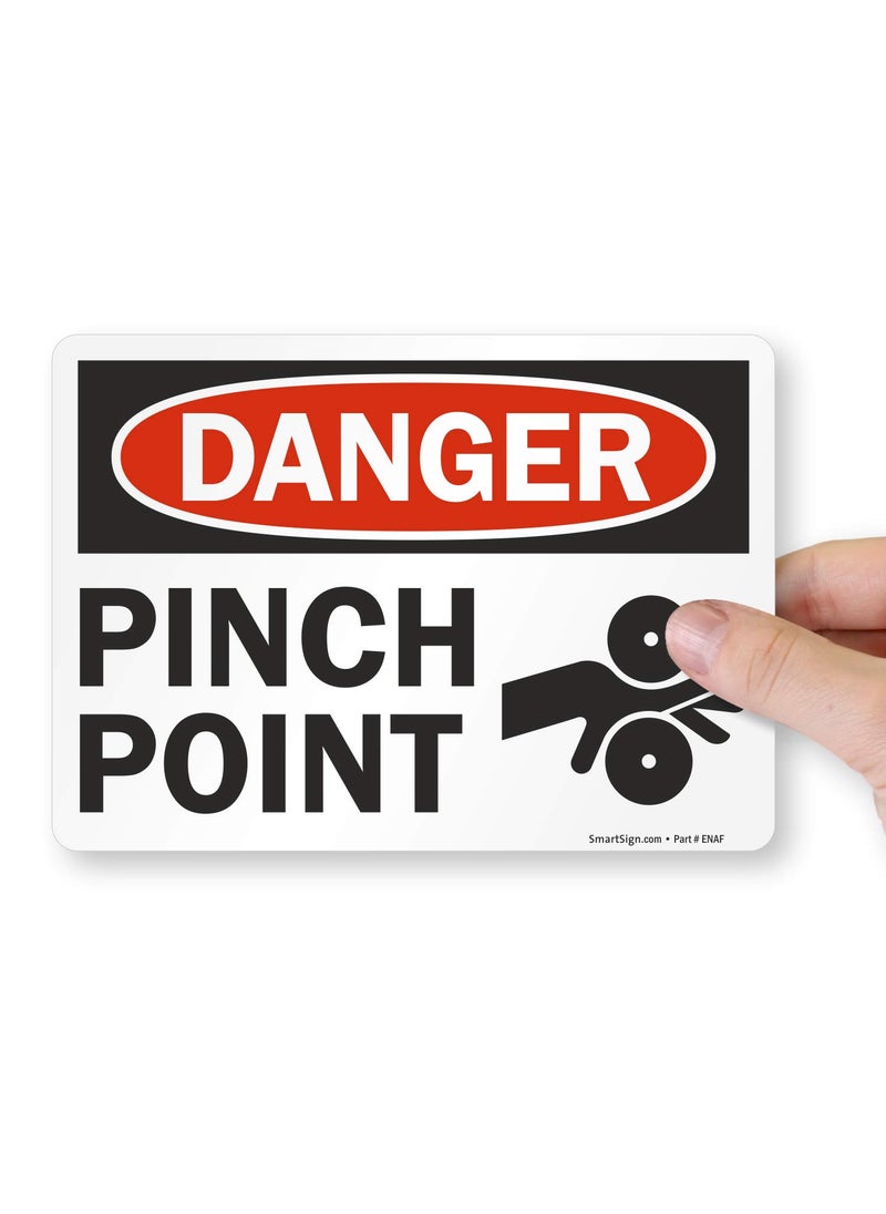 SmartSign SmartSign Pack of 4 5 x7 inch Danger  Pinch Point OSHA Sticker Labels with Symbol 5 mil Laminated Polyester with SuperStick Adhesive Red Black and White Made in USA  - Image 2