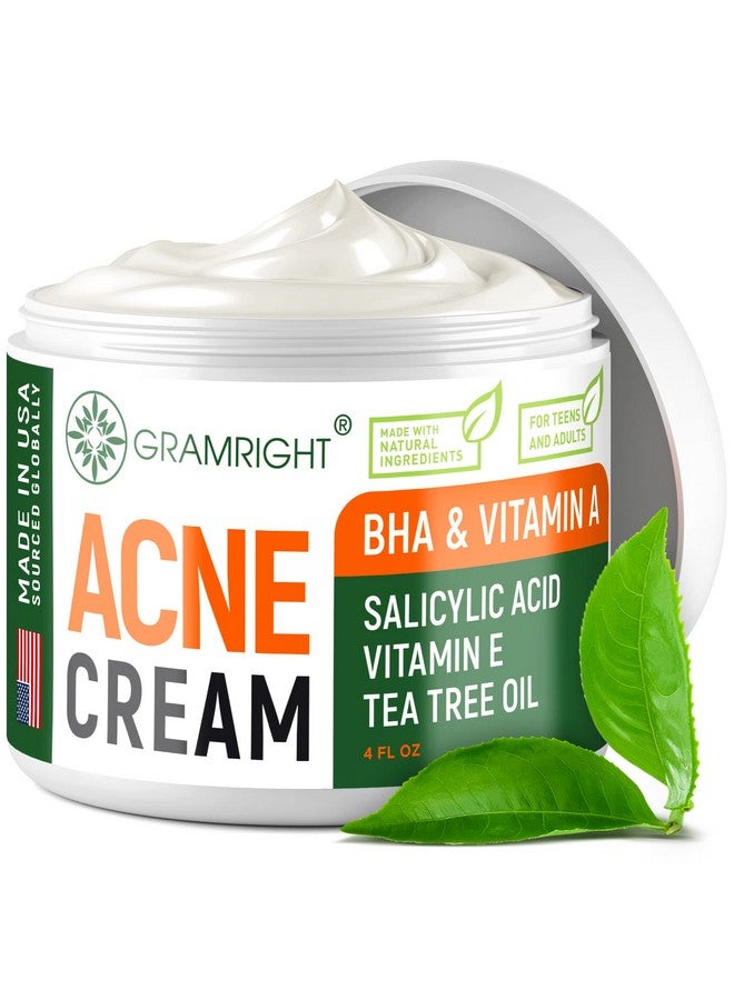 GRAMRIGHT Acne Treatment Face Cream Acne Spot Treatment For Face & Acne Dots Tea Tree Oil For Acne Natural Cystic Acne Treatment Made In Usa For All Skin Types Acne Scar Cream & Pimple Remover 4 Fl.Oz - Image 1