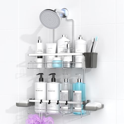 AKTECKE Shower Caddy Hanging Bathroom Organizer Rustproof Shower Shelf for Inside Shower  No Drilling Shower Racks Over Showerhead  Bath Shelves Rack for Shampoo Soap Chrome