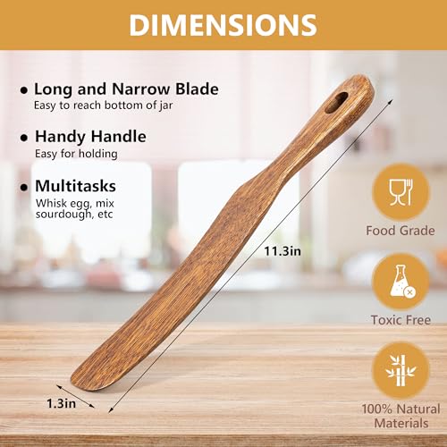 laboos Wooden Skinny Spurtle Mixing Stick – 11” Long Teak Stirring Tool for Sourdough Starter, Sauerkraut, Bread Dough & Deep Jars – Slim Handcrafted Utensil for Baking & Fermentation - Image 5