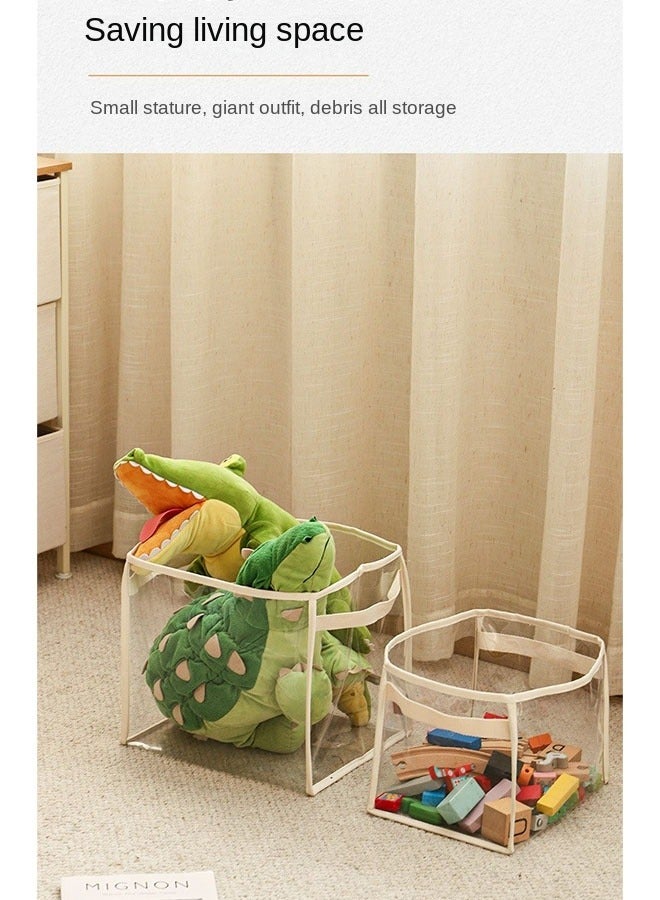 Bukela Large Transparent PVC Storage Organizer Waterproof Bin for Toys Dolls Clothes Beige Square 35x30x30cm  - Image 2