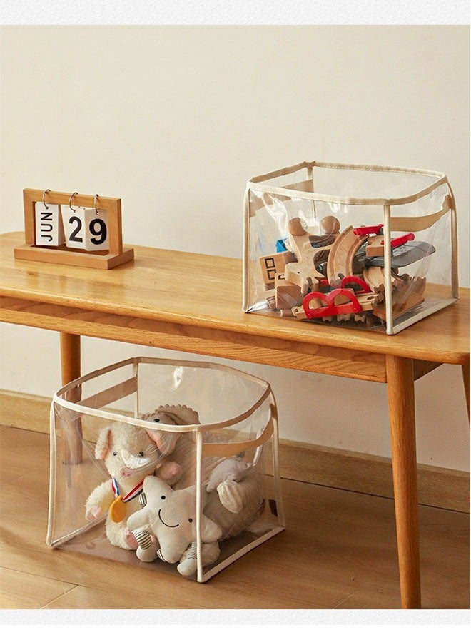 Bukela Large Transparent PVC Storage Organizer Waterproof Bin for Toys Dolls Clothes Beige Square 35x30x30cm  - Image 4