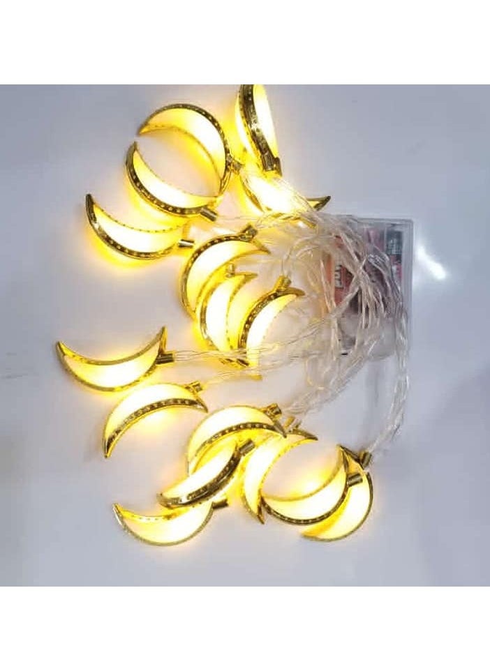 ماركة غير محددة سلسلة أضواء مهرجان رمضان، سلسلة أضواء ذهبية على شكل قمر، أضواء زخرفية لمهرجان رمضان والعيد الإسلامي، ديكور منزلي  - Image 1