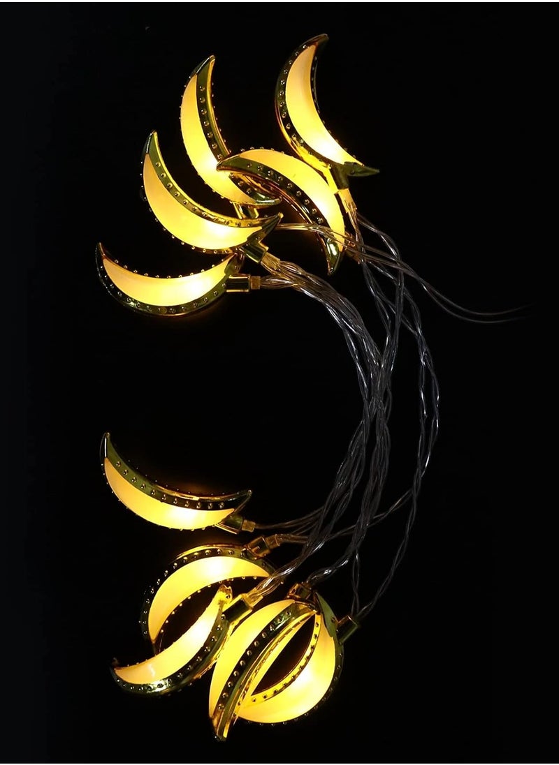 ماركة غير محددة سلسلة أضواء مهرجان رمضان، سلسلة أضواء ذهبية على شكل قمر، أضواء زخرفية لمهرجان رمضان والعيد الإسلامي، ديكور منزلي  - Image 2