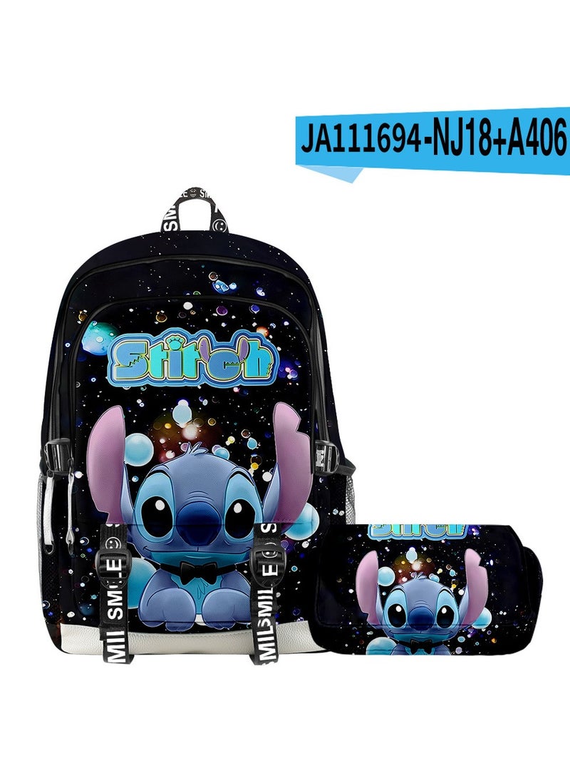 New Cartoon Stitch Backpack School Bag Children's Lunch Bag Pencil Bag Two-Piece Set For Primary And Secondary School Students 30*44*18cm