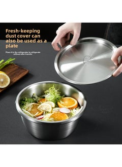 Generic 304 Stainless Steel Basin Food Grade Thickened Grater Basin Rice Washing Sieve Kitchen Vegetable Washing Basin Draining Basin Egg Bowl With Lid-规格:304多用刨丝盆4件套-颜色:30cm  - Image 4