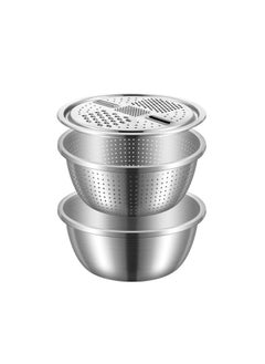 Generic 304 Stainless Steel Basin Food Grade Thickened Grater Basin Rice Washing Sieve Kitchen Vegetable Washing Basin Draining Basin Egg Bowl With Lid-规格:304多用刨丝盆4件套-颜色:30cm  - Image 1