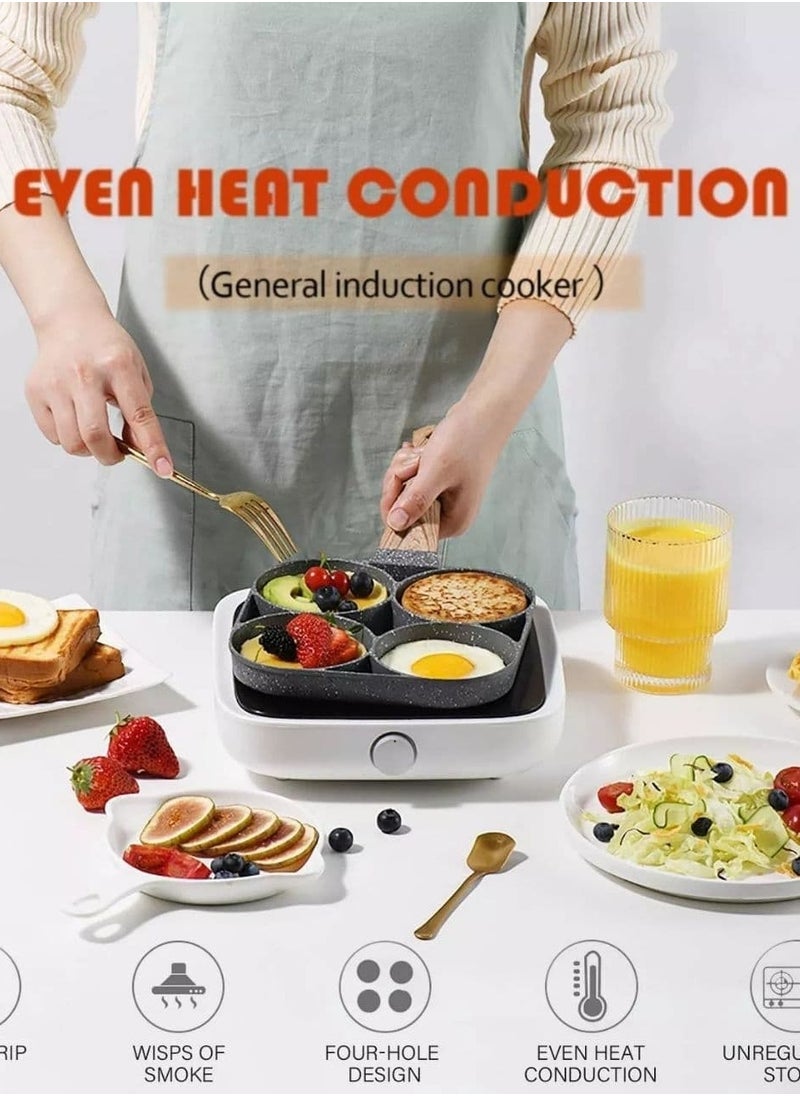 Generic - divided grill, 4 eyes, granite grill 4*1, and also a wooden handle, saving time, gas, and many dishes. The miracle grill for eggs / for pies, multi-use - Image 1