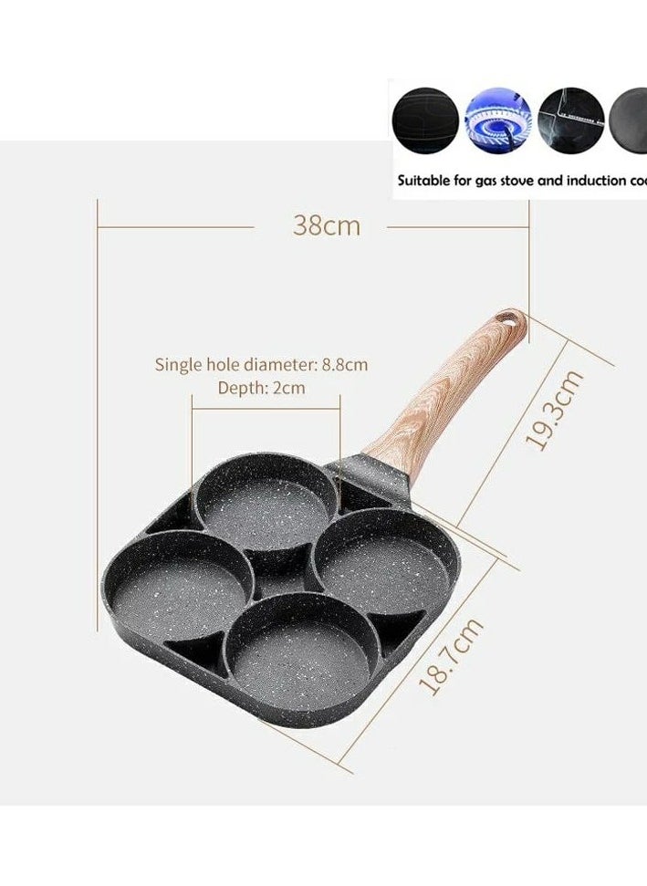 Generic - divided grill, 4 eyes, granite grill 4*1, and also a wooden handle, saving time, gas, and many dishes. The miracle grill for eggs / for pies, multi-use - Image 1