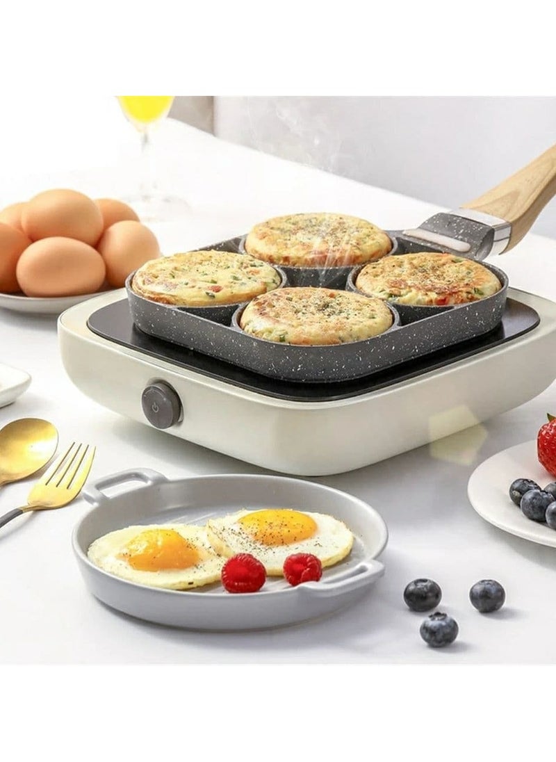 Generic - divided grill, 4 eyes, granite grill 4*1, and also a wooden handle, saving time, gas, and many dishes. The miracle grill for eggs / for pies, multi-use - Image 1