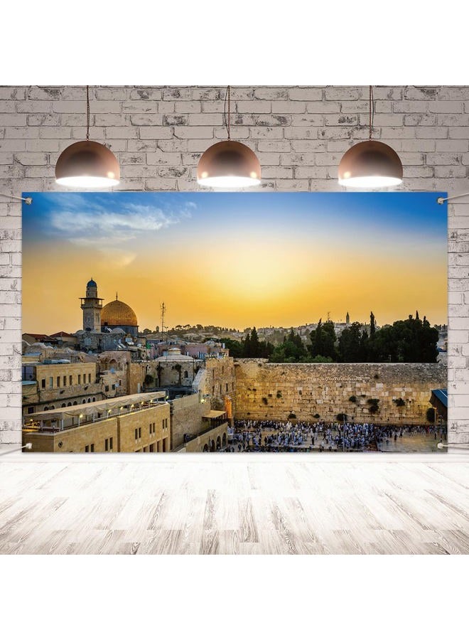 Jiudungs Jerusalem Western Wall Backdrop for Jewish New Year Rosh Hashanah Shana Tova Sukkot Sukkah Yom Kippur Purim Passover Hanukkah Decorations and Supplies - Image 1
