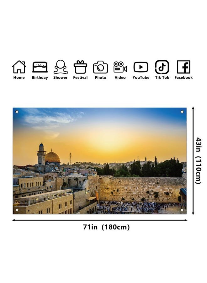 Jiudungs Jerusalem Western Wall Backdrop for Jewish New Year Rosh Hashanah Shana Tova Sukkot Sukkah Yom Kippur Purim Passover Hanukkah Decorations and Supplies - Image 3
