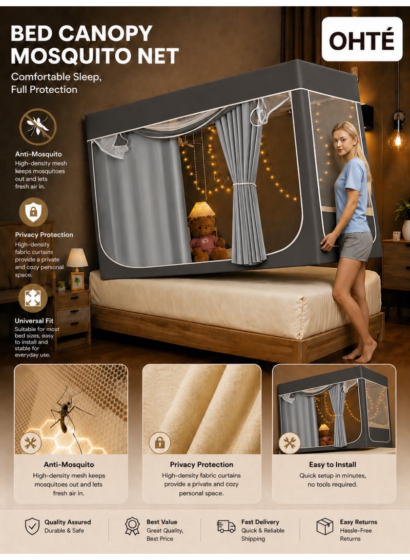 OHTEX HOME مظلة للسرير، خيام، ستارة تعتيم، سرير مفرد، خيمة، ستارة قماش تظليل الطالب، مظلة سرير، شبكة ناموسية، نوم الطالب، حماية الخصوصية - Image 1