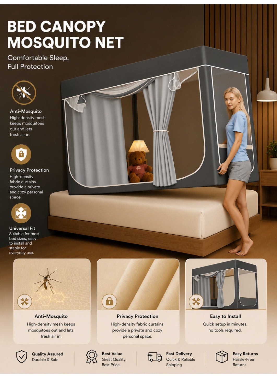 Bed Canopy Tents Curtain Blackout Curtain Single Bed Tent Curtain Student Shading Cloth Bed Canopy Mosquito Net Student Sleep Privacy Protection