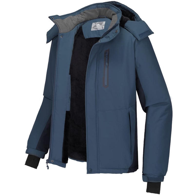 CAMEL CROWN Mens Mountain Snow Waterproof Ski Jacket Detachable Hood Windproof Fleece Parka Rain Jacket Winter Coat