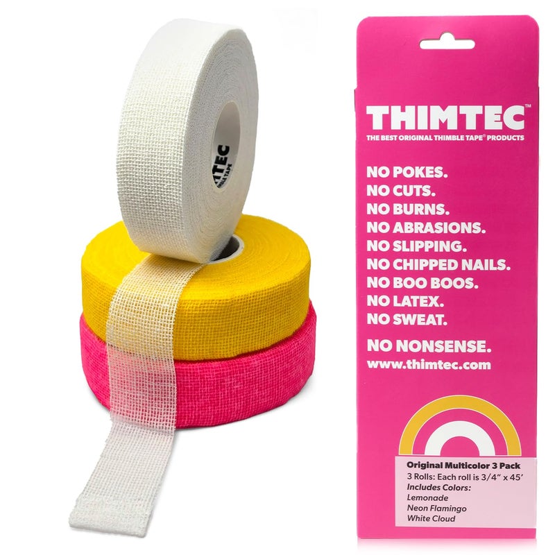 THIMTEC - The Original Thimble Tape for Hand Sewing - Fully Adjustable Nail & Finger Protector - A Smarter Alternative to Classic Knitting Thimbles - Multicolor, 3-Pack - Image 1