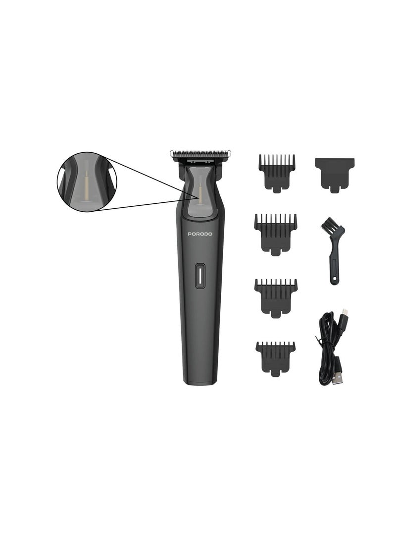 porodo Spine Rechargeable Trimmer / Stainless Steel Blades / 5400–6800RPM Motor / Corded & Cordless Use / 60 Min Runtime / USB Rechargeable / Travel Lock - Black - Image 2