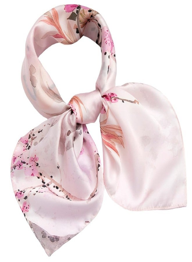 NaSoPerfect 27 inch Silk Feeling Scarf Square Satin Head Scarves Fashion Neck Scarfs for Women, 25 Flowers and Birds Pink, 27" x 27" - Image 1