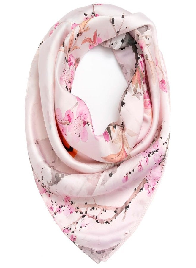 NaSoPerfect 27 inch Silk Feeling Scarf Square Satin Head Scarves Fashion Neck Scarfs for Women, 25 Flowers and Birds Pink, 27" x 27" - Image 2