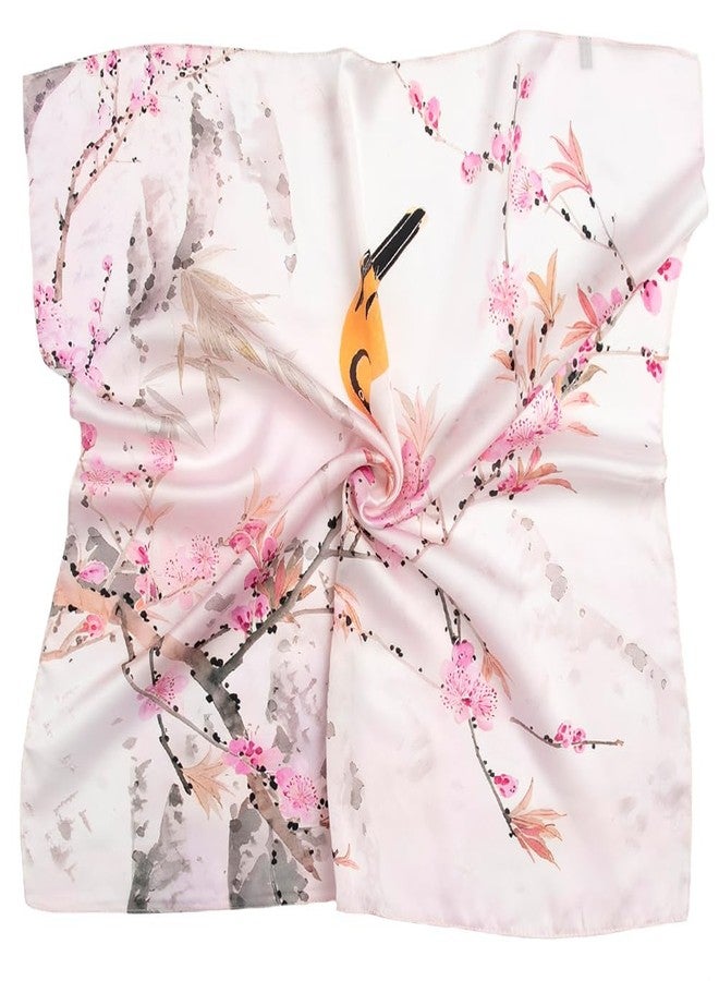 NaSoPerfect 27 inch Silk Feeling Scarf Square Satin Head Scarves Fashion Neck Scarfs for Women, 25 Flowers and Birds Pink, 27" x 27" - Image 5