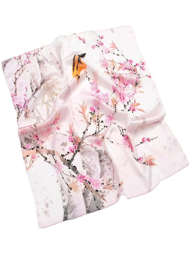 NaSoPerfect 27 inch Silk Feeling Scarf Square Satin Head Scarves Fashion Neck Scarfs for Women, 25 Flowers and Birds Pink, 27" x 27" - Image 4
