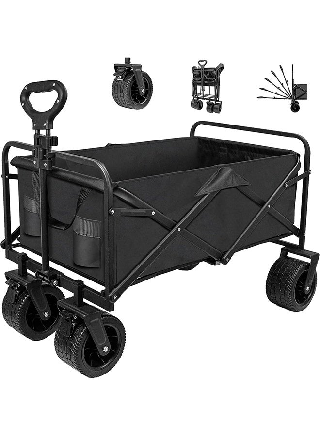 JCB CHIC Collapsible Foldable Wagon  with Adjustable Handle，Camping Cart Folding Picnic Cart，Shopping Cart Trolley Beach Cart with Big Wheels for Sand, Portable Utility Outdoor Cart - Image 1