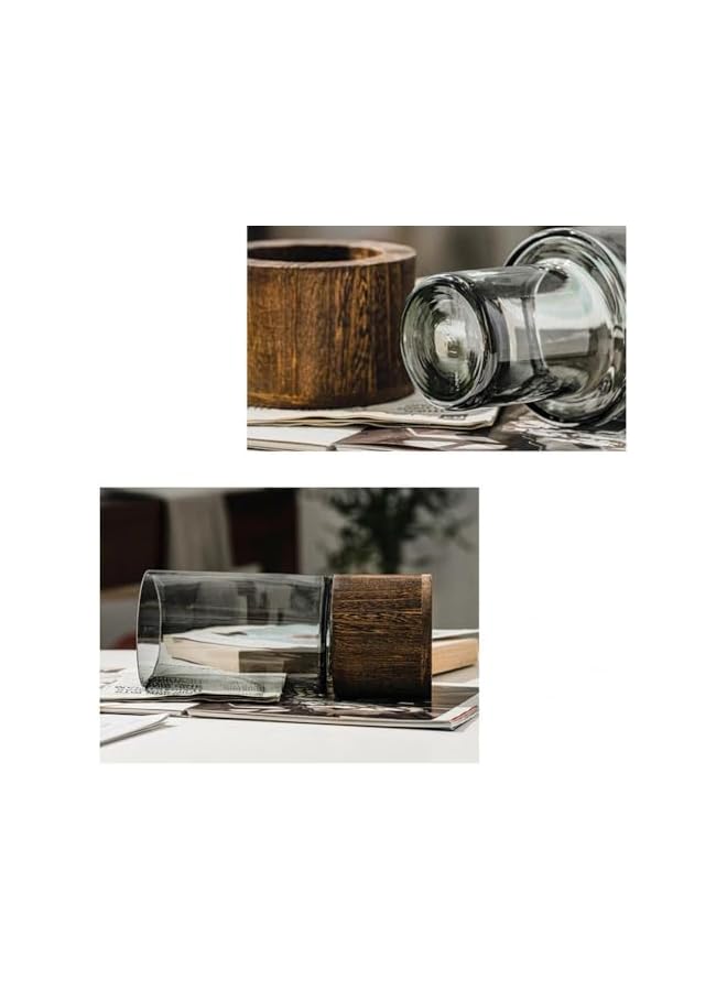 The Bros مزهرية زهور زجاجية أسطوانية ريفية مع قاعدة خشبية مزهرية شفافة لتزيين المنزل الزفاف المكتب (كبير) - Image 3