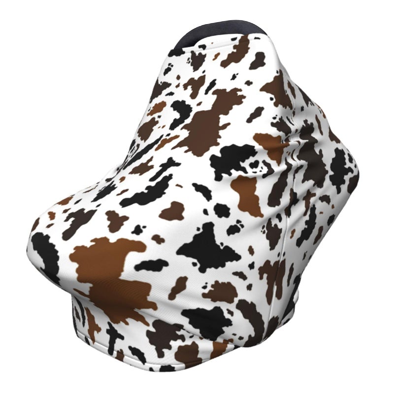 Sozzjile Brown Cow Print Western Baby Stuff Car Seat Covers Multi-Use Car Seat Canopy Carrier Cover, Breathable Breastfeeding Cover Boys & Girls - Image 1