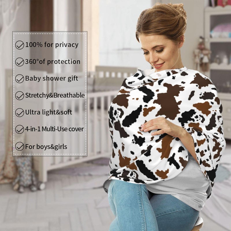 Sozzjile Brown Cow Print Western Baby Stuff Car Seat Covers Multi-Use Car Seat Canopy Carrier Cover, Breathable Breastfeeding Cover Boys & Girls - Image 3
