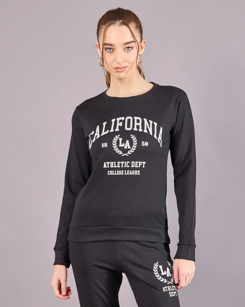 Redtag Women Black California Print Sweatshirt