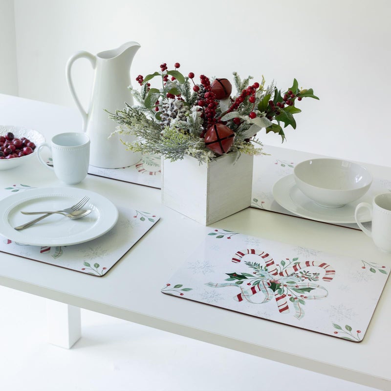 Benson Mills Cork Placemats Set of 4, Thick Cork Place Mats for Kitchen and Dining Tables, Easy Clean Table Mats for Christmas, Winter and Holidays (12" x 16" Rectangular Set of 4, Festive Candy Cane) - Image 2